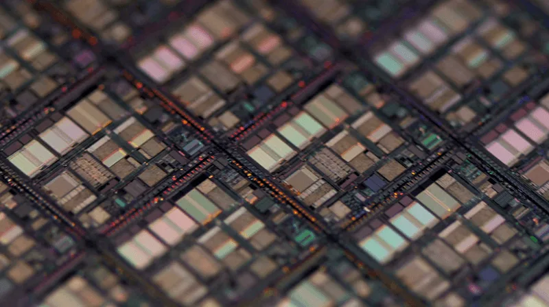 Hàng tỷ bóng bán dẫn siêu nhỏ hoạt động như các công tắc nhị phân trên bề mặt chip.